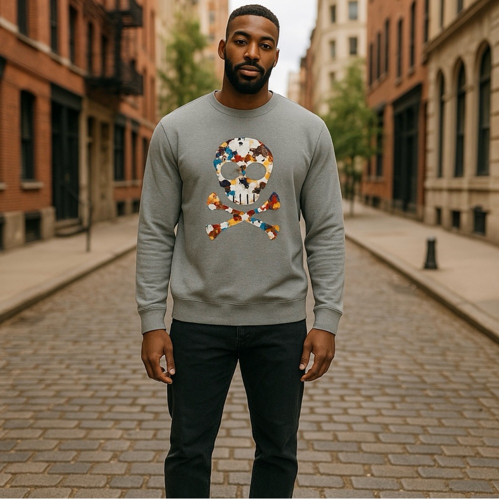 Robert Graham Sweatshirt Mens M Gray Crewneck‎ Skull Crossbones Terry Streetwear